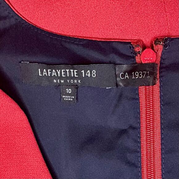 Lafayette 148 Delilah Red Sheath Dress Size 10 V-Neck Knee Length Midi - Picture 9 of 10